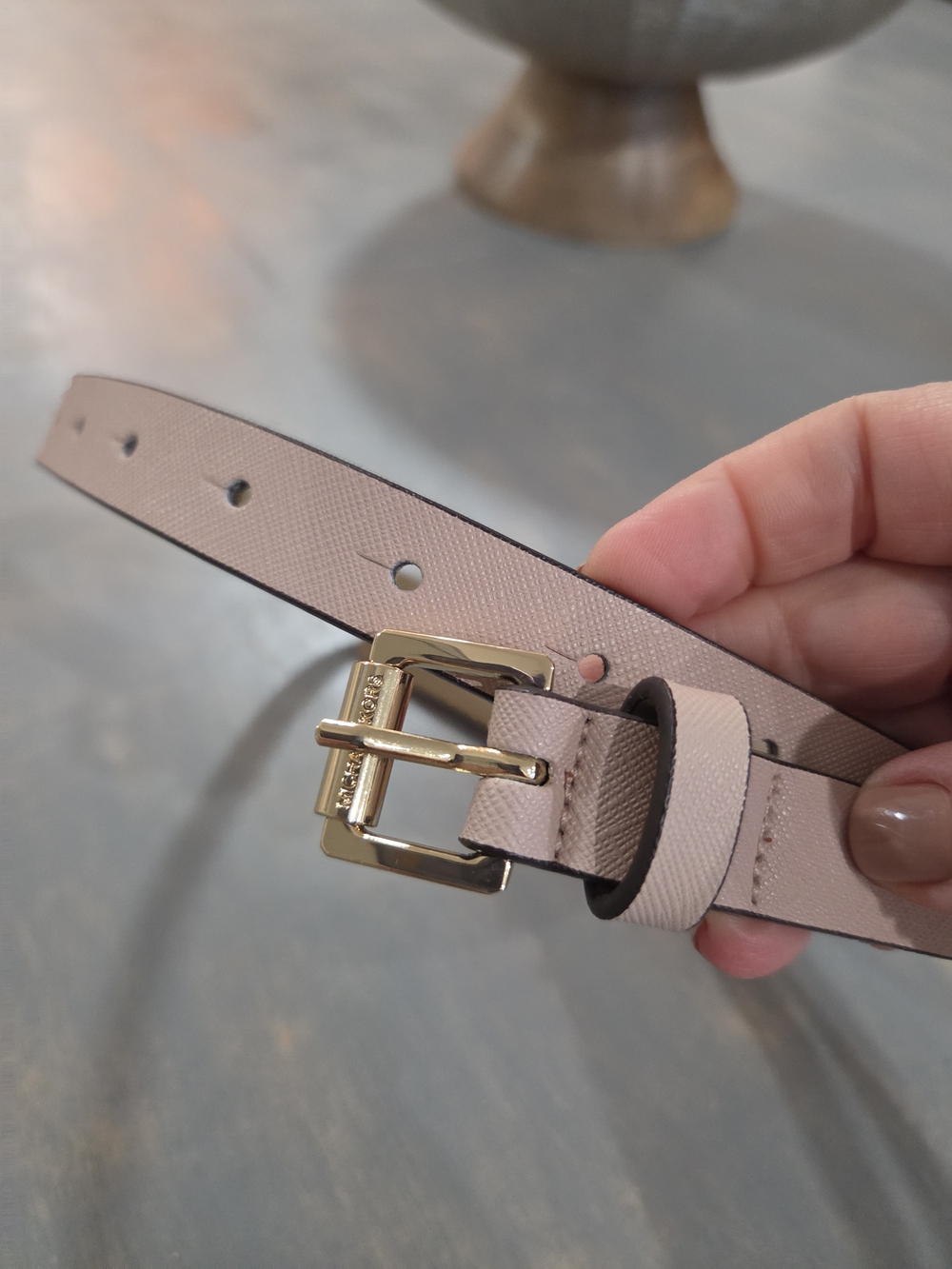 Michael Kors Pale Pink Leather Belt with Gold Buckle